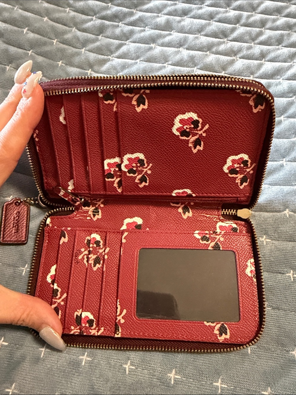 Coach Leather Zip Wallet in Deep Burgundy with Gold Logo - Picture 3 of 5